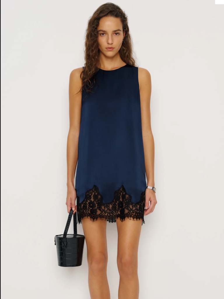 Nwt Reformation Jessalyn Silk Dress, Navy, Size M